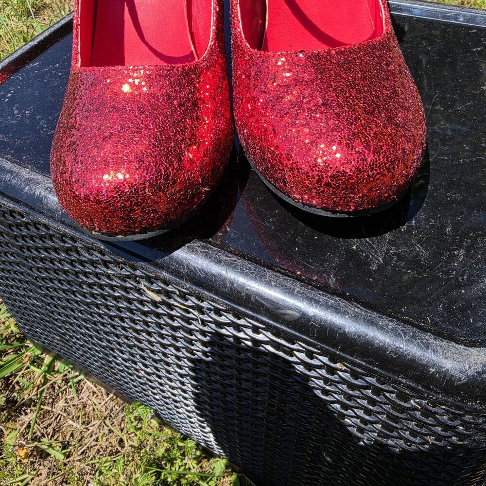Unbranded Red Glitter Mary Jane Heels Womens Size M (7/8) - Picture 2 of 7